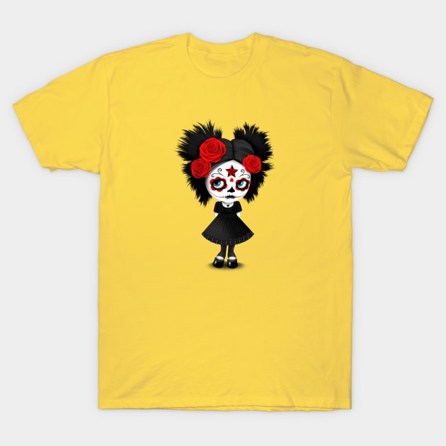 Shy Big Eyes Day of the Dead Girl with Red Roses T-Shirt by jeffbartels
